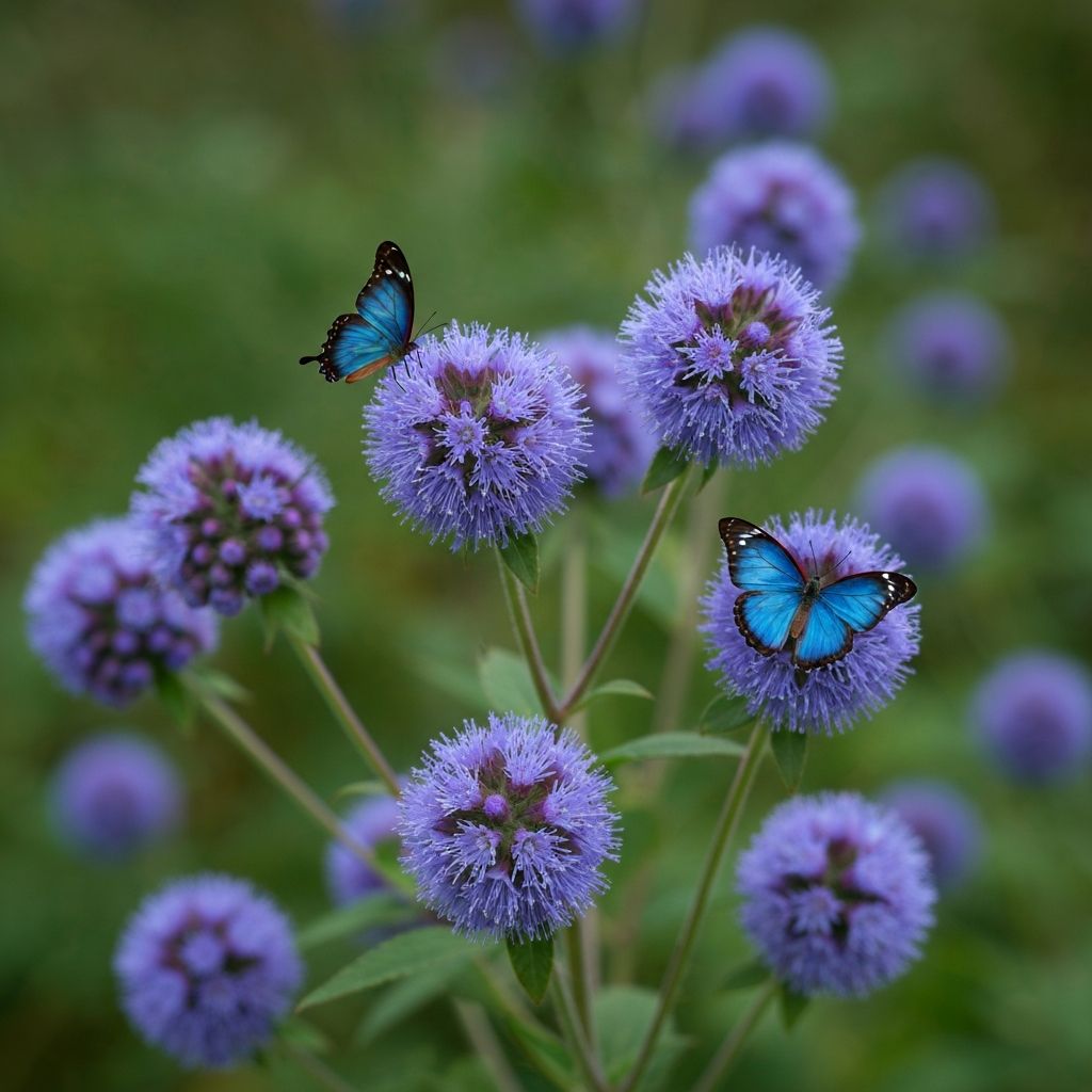 Blue Mist Flower with fuzzy blue flower clusters