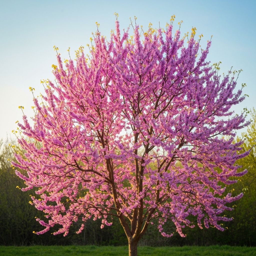 Eastern Redbud tree covered in pink-purple spring flowers