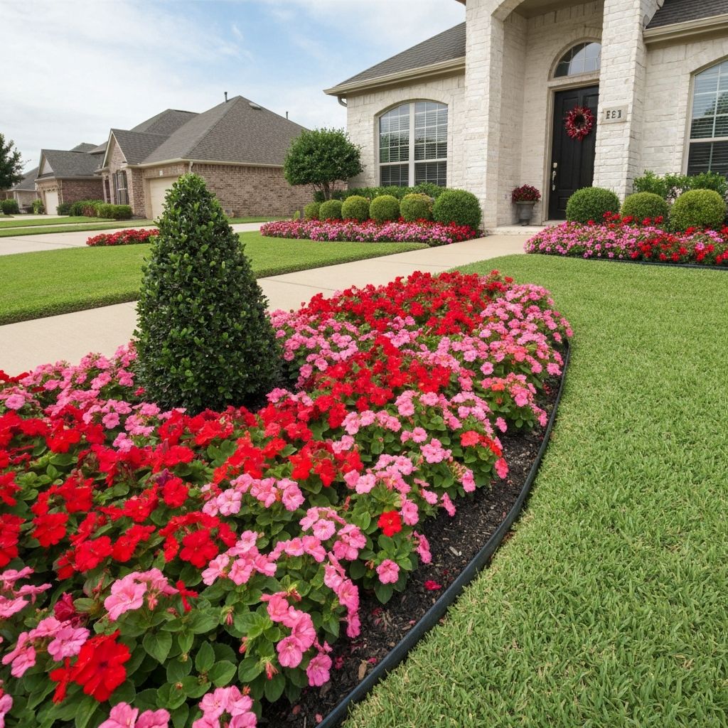 Colorful flower beds adding curb appeal