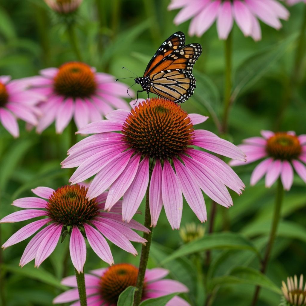 Purple Coneflower with a butterfly visiting