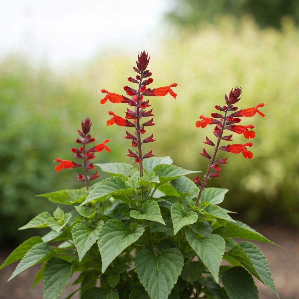 Scarlet Sage with bright red tubular flowers